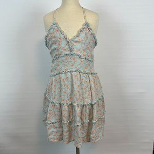 Love Tree Blue & Orange Floral Sleeveless Dress ((size Small))